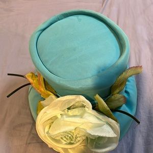 Vintage blue floral hat. Worn approx 70 years ago so the real deal.